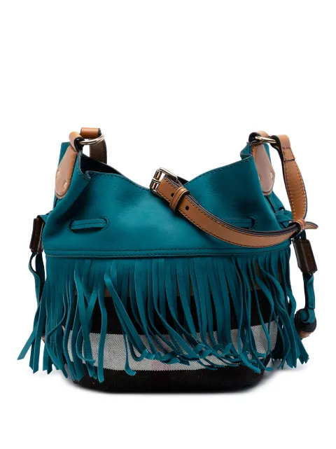 Burberry Pre-Owned 2000-2017 Small Mega Check Canvas and Suede Fringe Belgrove bucket bag Brown EAYU0YXL81FH3KX3