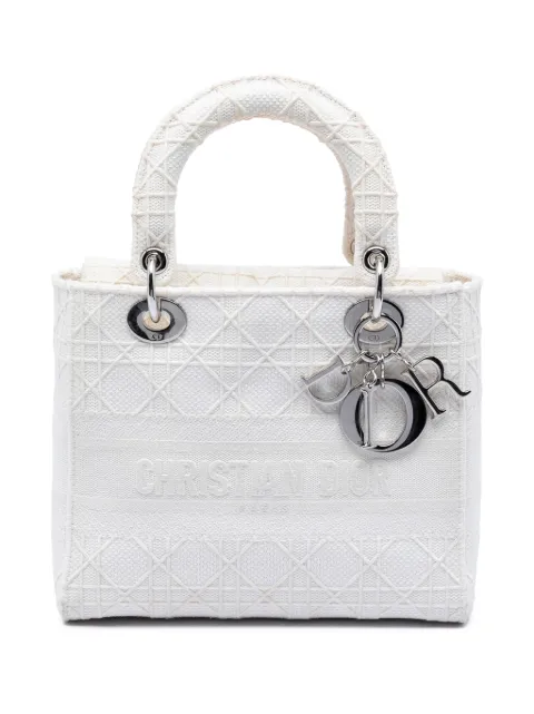 Christian Dior Pre-Owned 2020 Medium Canvas Cannage Lady D Lite satchel White 77G3VLNYEC9QYK8E