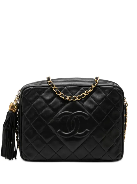 CHANEL Pre-Owned 1989-1991 CC Quilted Lambskin Tassel Camera Bag crossbody bag Black PEDAPYZ1M7M8SSW5