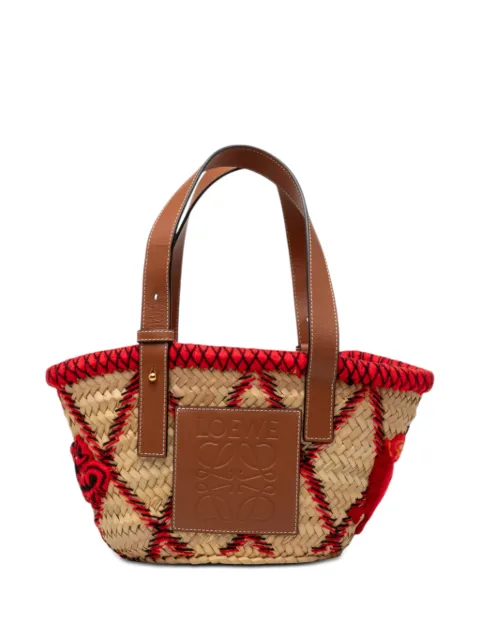 Loewe Pre-Owned 2019 Small Raffia Animal Embroidered Basket tote bag Neutrals K9HPOK9F6NSDO1OO