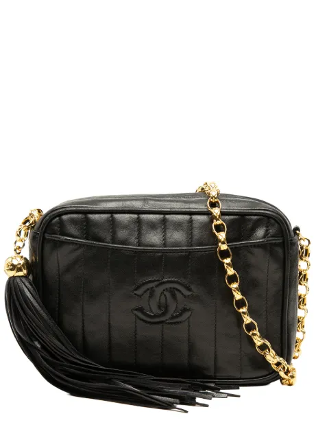 CHANEL Pre-Owned 1991-1994 CC Vertical Quilted Lambskin Tassel Camera Bag crossbody bag Black F3AUXFN971PUCZB8