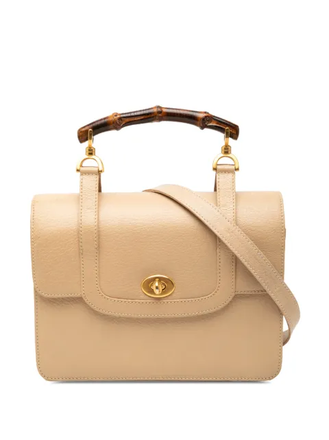 Gucci Pre-Owned 20th Century Calfskin Turnlock Bamboo Top Handle Bag satchel Neutrals 3VVP418EOEFJ1GL2