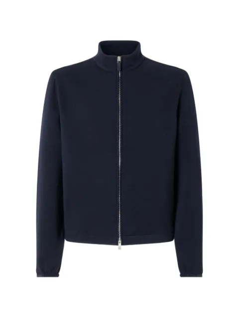 Zegna navy blue wool cotton and silk full zip sweatshirt Blue UI500A4ICT800