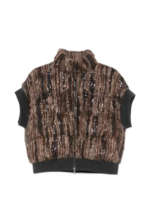 Brunello Cucinelli sequin-embellished sleeveless gilet Brown M0NLR7183PCBS28