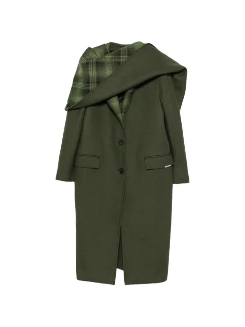 The Attico scarf-detail check-pattern coat Green 261WCC00097WWP002AA