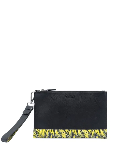 Prada Pre-Owned 2013-2026 Saffiano Banana Print clutch bag Black F12IIUK0P0JSQ45Q