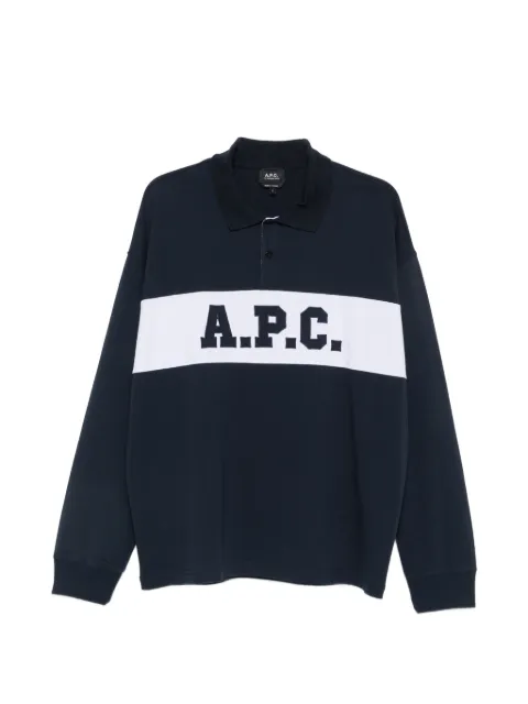 A.P.C. logo-print long-sleeve polo shirt Blue COHRUH26633