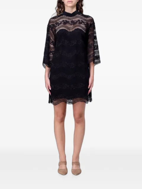 TWINSET lace-overlay three-quarter sleeve mini dress Black 261TP2786