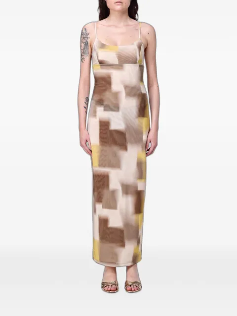 Emporio Armani cabstract-print tulle maxi dress Neutrals XW002054AF2