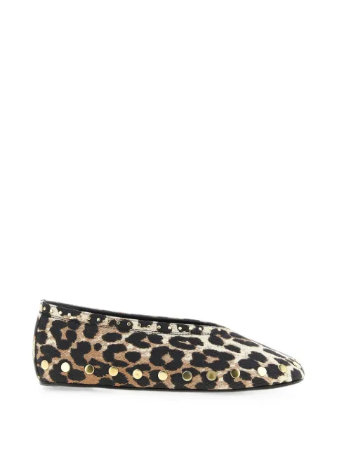 GANNI leopard-print stud-embellished ballet flats Brown D1020016