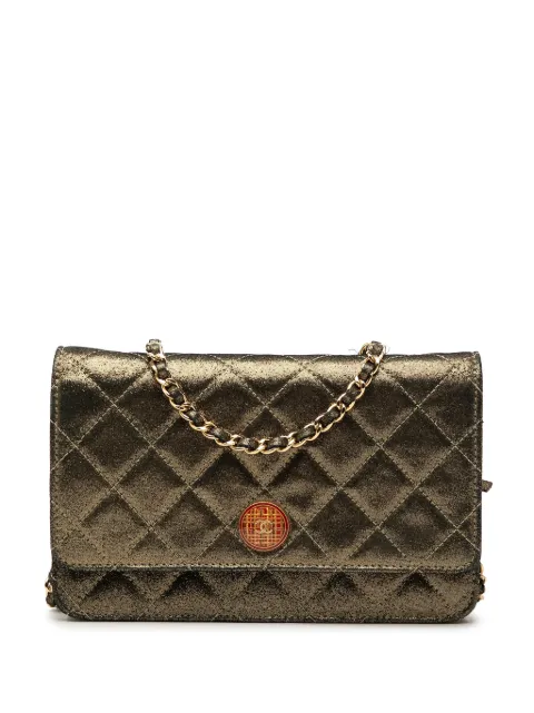 CHANEL Pre-Owned 2013-2014 Quilted Iridescent Lambskin Tartan Button Wallet On Chain crossbody bag Gold RXG0IRYPJ007I56B