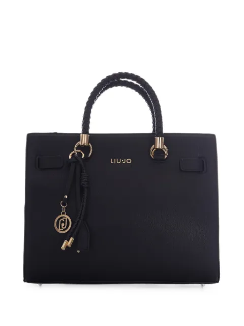 LIU JO braided-handle logo-plaque shoulder bag Black AF6086E1019