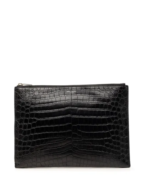 Saint Laurent Pre-Owned 2019 Crocodile Embossed Leather Zipped Tablet Holder clutch bag Black 7UVPSGY4EZXDHZX9