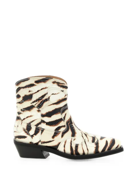 GANNI zebra-print embroidered ankle boots Neutrals D101000