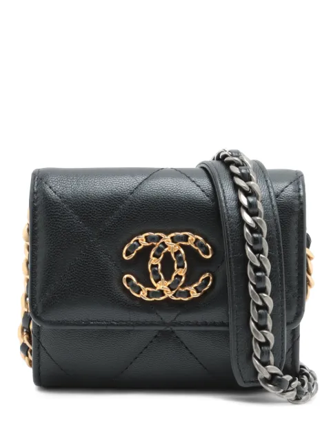 CHANEL Pre-Owned 2020 Quilted Lambskin 19 Flap Coin Purse With Chain crossbody bag Black 34VTYSPMIDUT61C2