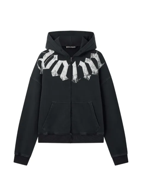 Palm Angels logo-print zip-up hoodie Black PAMBE02F26FL011003