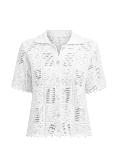 Autumn Cashmere patchwork bobble-trim shirt White N14490