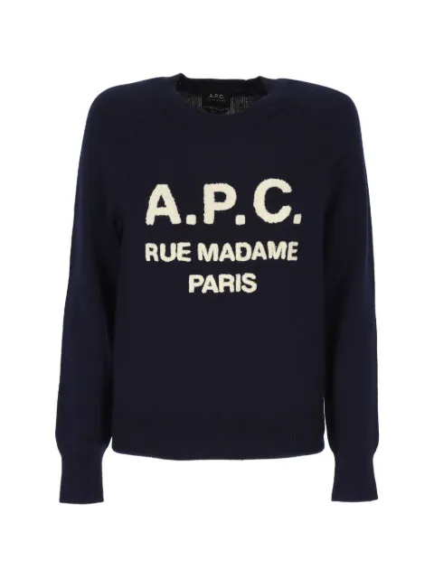 A.P.C. logo-embroidered raglan-sleeve sweater Blue WVAXUF23501