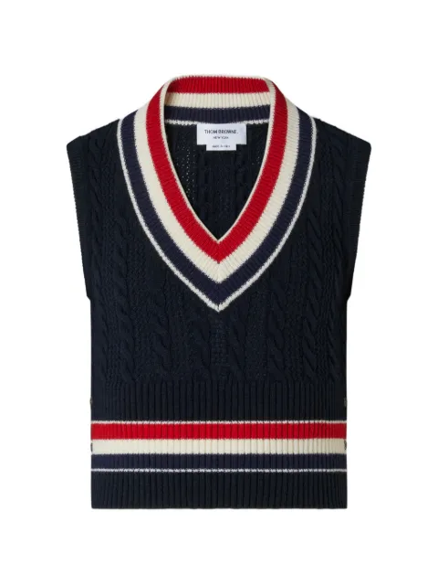 Thom Browne wool cricket RWB stripe baby cable vest Blue MKV098AY1026