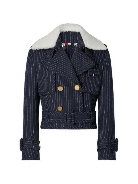 Thom Browne high twist wool cropped trench Blue FOR066BF0932