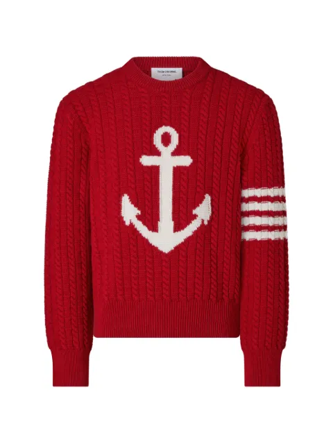 Thom Browne merino-wool 4-Bar intarsia anchor pullover Red MKA594AY1005