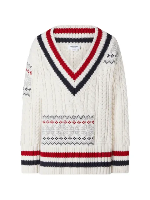 Thom Browne merino-wool Fair Isle cable-knit pullover Neutrals MKA596AY1005