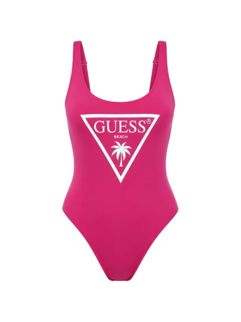 GUESS USA logo-print scoop-neck swimsuit Pink E6GJ43KF442