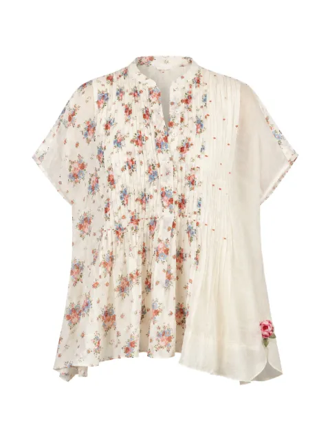 Dhaari floral-print pleated shirt Neutrals BX03OFFWHITE