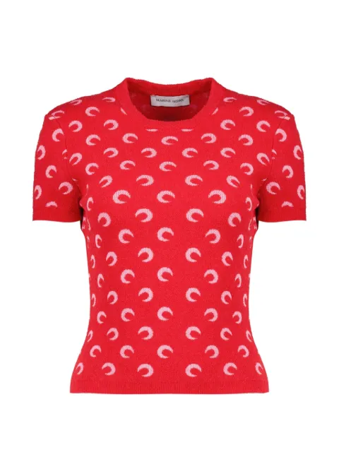Marine Serre moon jacquard bouclette crewneck T-shirt organic-cotton Red WTT035ACKNI0544RD13