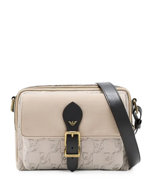 Emporio Armani logo-print buckle-detail messenger bag Neutrals EM006544AF27571