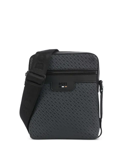 BOSS monogram-pattern zip-fastening messenger bag Grey 50568370