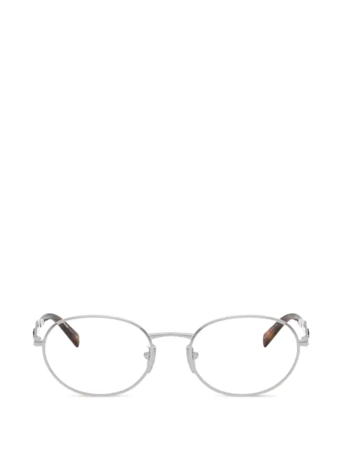 Prada Eyewear logo-plaque oval-frame glasses Silver PRD53VD