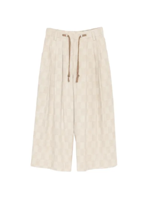 Ziggy Chen checkered drawstring trousers Neutrals 0M2610528