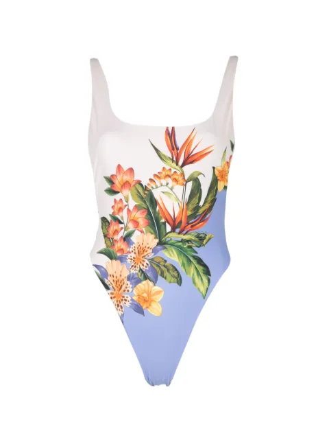 FARM Rio Hilo Stripes floral-print square-neck swimsuit White 260203018