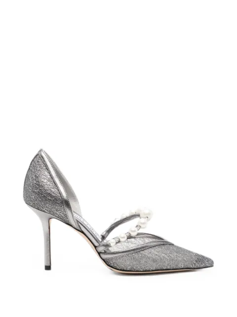 Jimmy Choo Aurelie pearl-embellished heeled pumps Grey AURELIE85QKGANTHRACITEWHITE