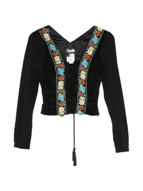 Dolce & Gabbana Pre-Owned 2000s floral-embroidered lace-up top Black DG250BVL