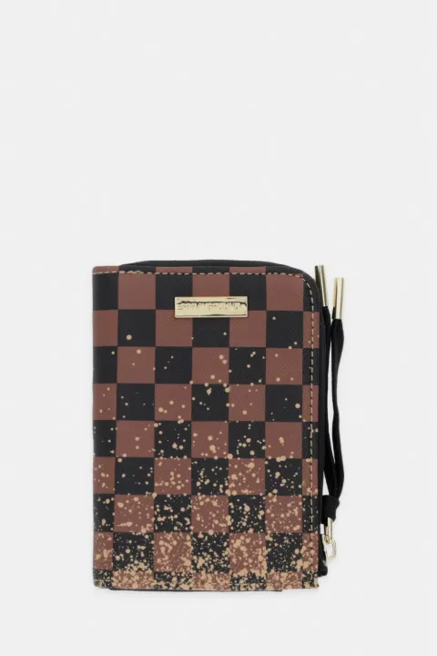 Sprayground checkerboard-print Shark-embossed wallet Brown W89421