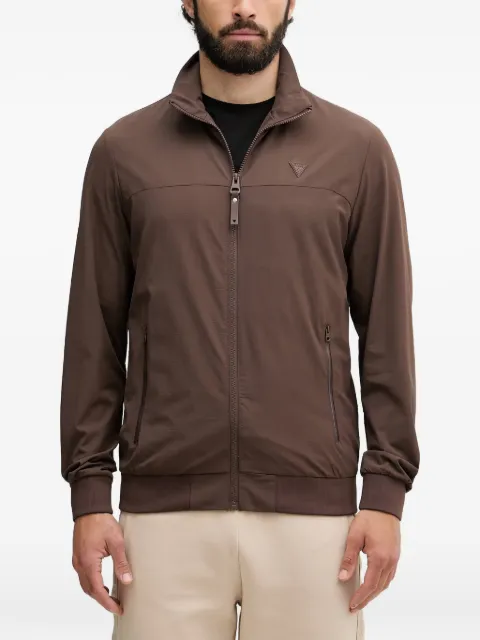 GUESS USA logo-patch zip-up jacket Brown Z6YL05W3351