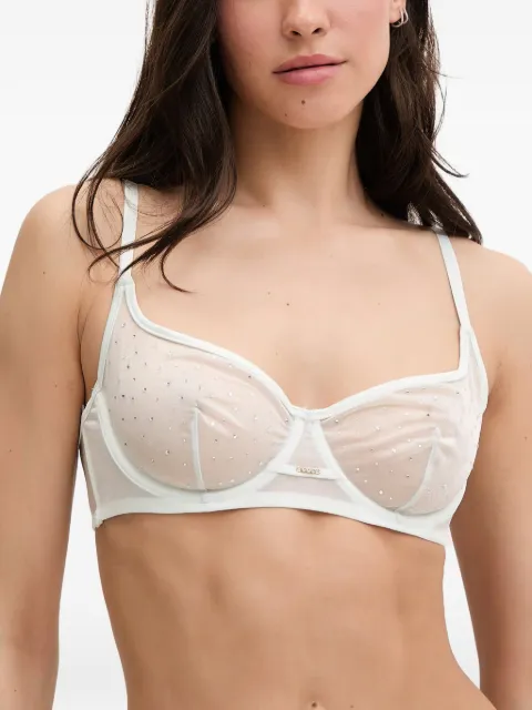 GUESS USA crystal-embellished mesh bra White O6GC06KE860
