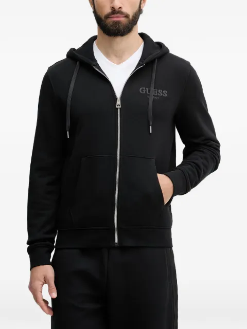 GUESS USA logo-embroidered zip-up hoodie Black M6YQ48K4244