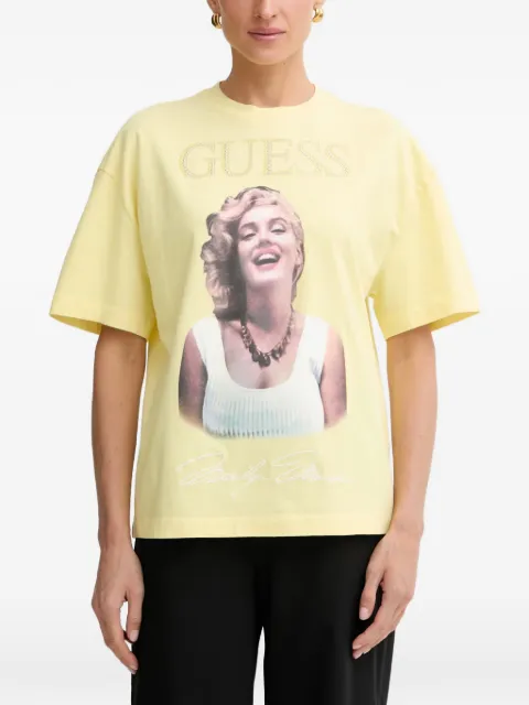 GUESS USA Marilyn Monroe print rhinestone-embellished T-shirt Yellow W6BI52K6659