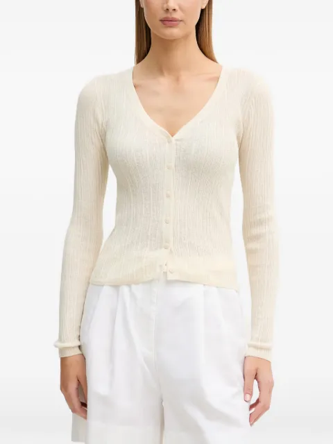 Sisley ribbed-knit V-neck cardigan White 1U3RL603S