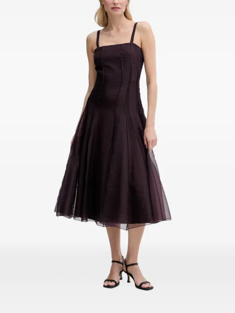 Sisley Evasé exposed-seam flared midi dress Brown 4VGNLV07Y