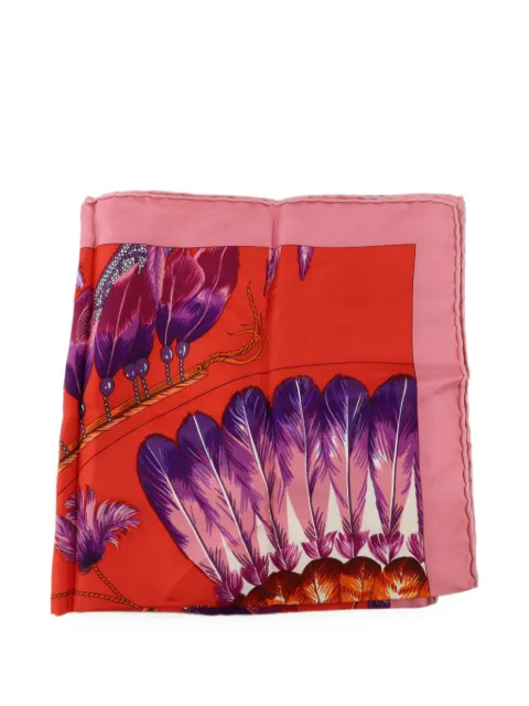 Hermès Pre-Owned Brazil II feather-print silk scarf Pink SCARF40X40