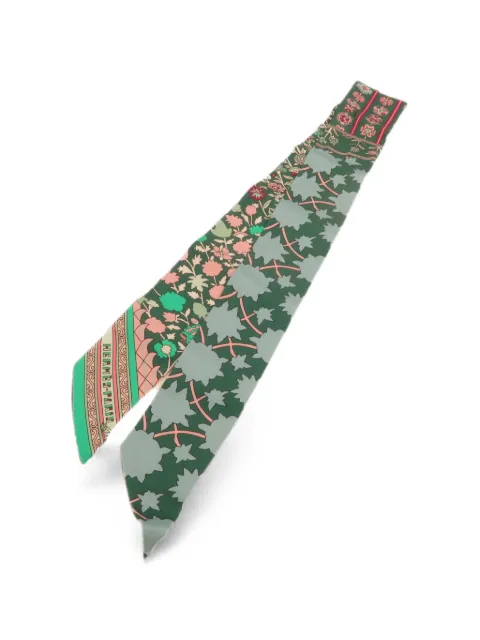 Hermès Pre-Owned Twilly floral-print scarf Green TWILLY