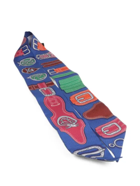 Hermès Pre-Owned buckle-print silk scarf Blue TWILLY