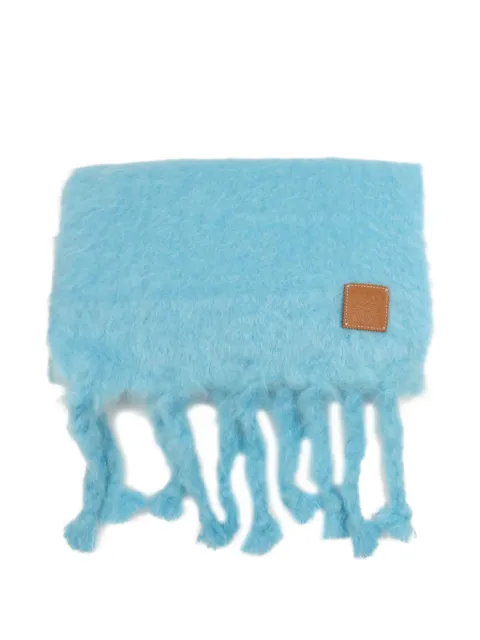 Loewe Pre-Owned Anagram patch tasselled scarf Blue SCARF