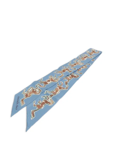 Hermès Pre-Owned Twilly horse-print scarf Blue TWILY