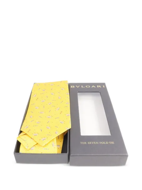 Bvlgari Pre-Owned Seven Fold crown-print tie Yellow TIE
