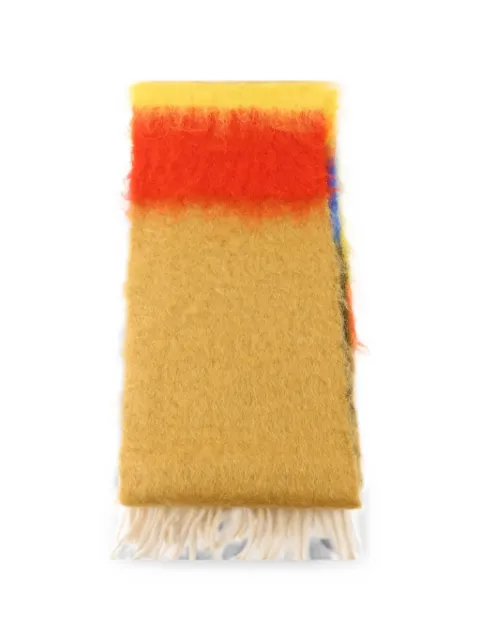 Loewe Pre-Owned Anagram-patch fringed scarf Yellow SCARF
